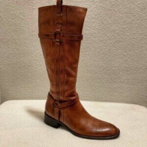 Nursace Leather Mid Calf Riding Boots Side Zipper Ankle Harness